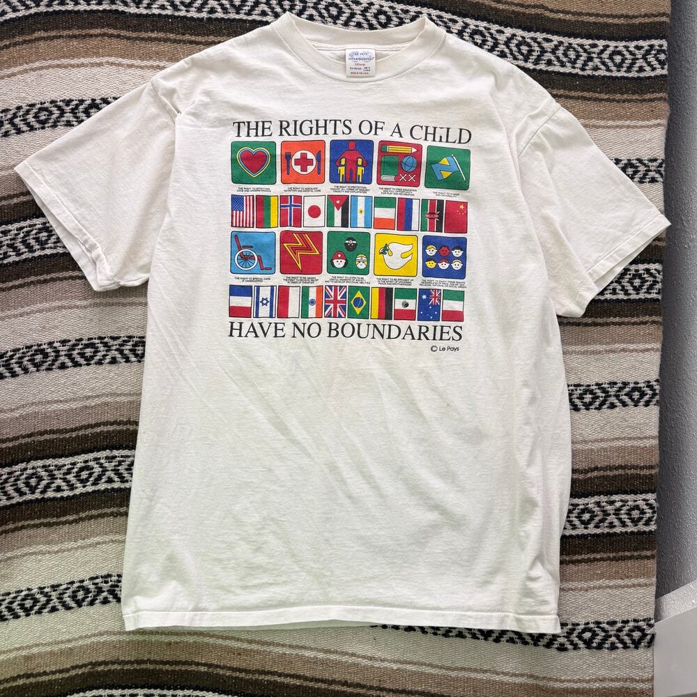 Vintage 90's The Rights of a Child Have No Boundaries White Human Shirt Sz 2XL